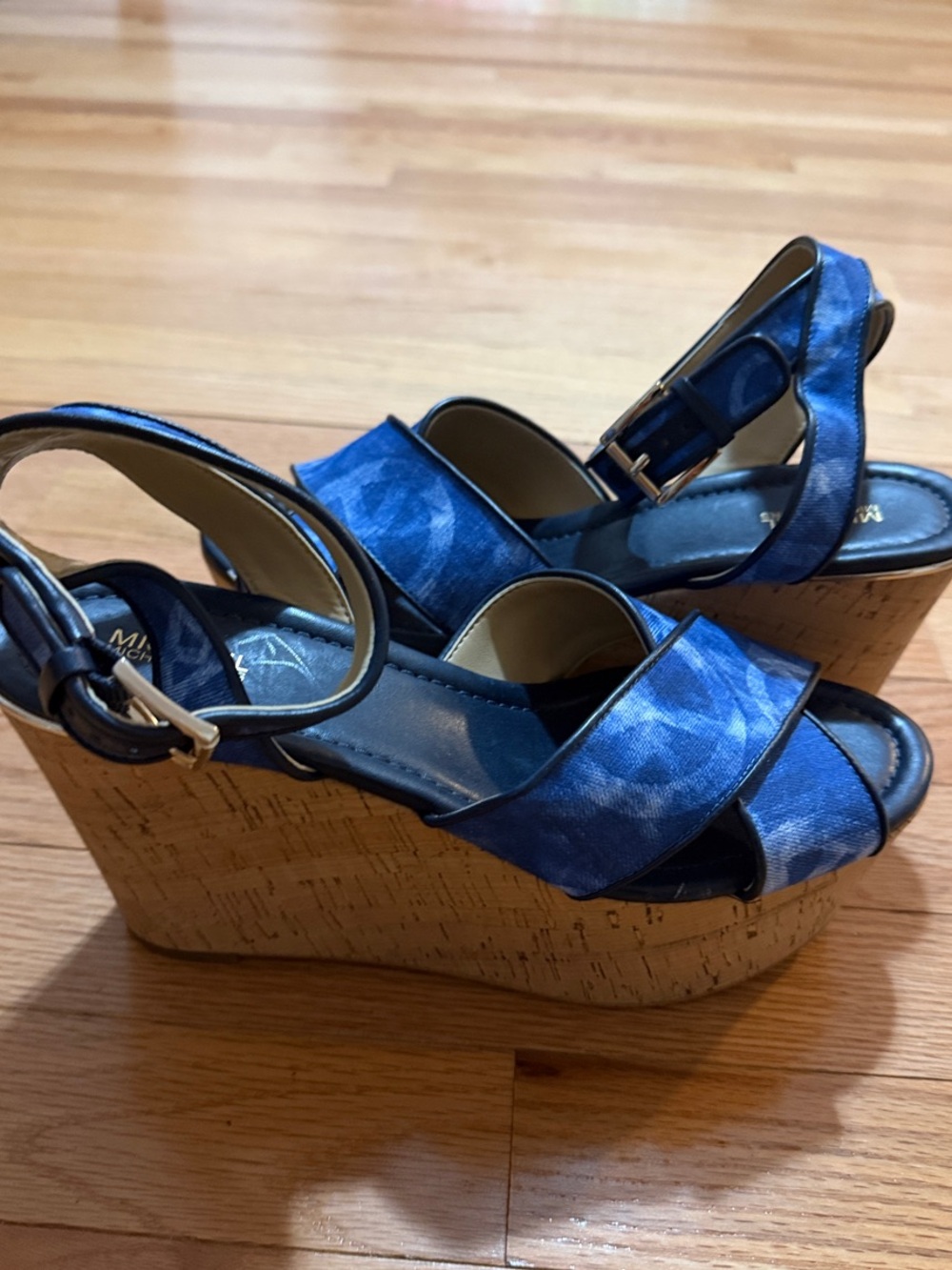 Michael Kors Blue Cork Wedge Sandals